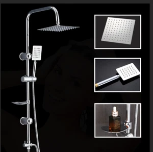 Shower Kit Twin Head 2 Mixer Shower Heads Rail Hose Riser Square Bathroom Set - Picture 1 of 19