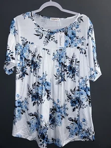 New W/T Fantaslook Blouse Women’s XXL Floral Short Sleeve Lightweight Stretch - Picture 1 of 5