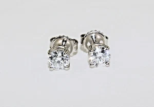 14K White Gold Natural Round Diamond Earrings. - Picture 1 of 5