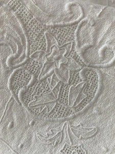Vintage Sturdy Heavy Cotton Tablecloth Elegant White On White Embroidery 90x61” - Picture 1 of 12