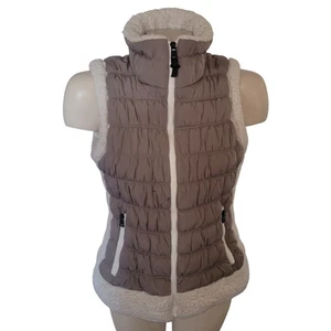 Calvin Klein Performance Women Puffer Vest Sherpa Trim Taupe Zip Pockets Size M - Picture 1 of 7