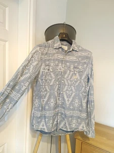 Ralph Lauren Aztec Western Shirt Medium Denim & Supply Blue Pearl Snap Navajo - Picture 1 of 9