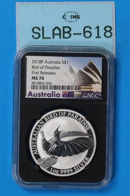 2018 $1 SILVER 1oz AUSTRALIA BIRD OF PARASIDE MS70 FIRST RELEASES SLAB-618 - Image 1 of 2