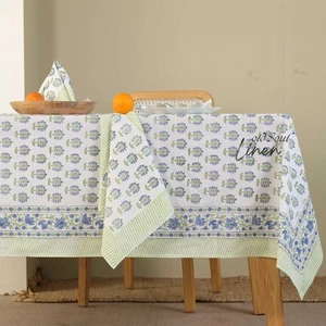 Floral Hand Block Cotton Tablecloth Boho Chic Dining Table Cover for Kitchen - Picture 1 of 10