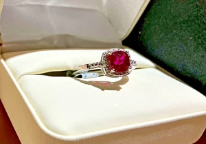 1.20 Carat (ctw) Lab-Created Ruby and Diamond Ring in Sterling Silver - Picture 1 of 6