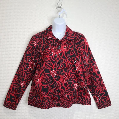 Chaqueta De Colección Años 90 Y2K Laura Ashley Roja/Negro Floral Manga Larga Algodón Forrada Mediana Foto 1 de 4