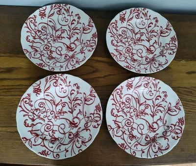 Cynthia Rowley Cynthia's Scrolls Red Set of 4 Salad Plates 8 5/8" Diameter - Image 1 of 4