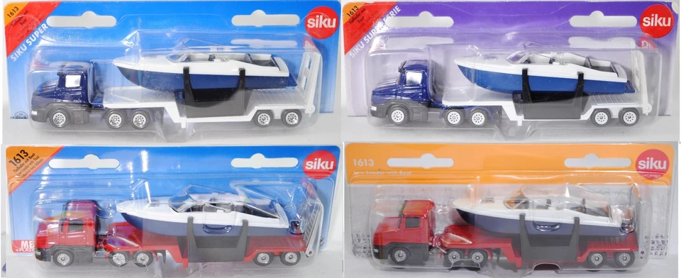 Siku Super 1613 Scania T114GA 6x4 NZ 340 (Baureihe Serie 4) Tieflader mit Boot - Bild 1 von 1