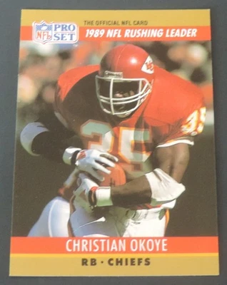 1990 PRO SET FACT CINCINNATI CHRISTIAN OKOYE CARD #9 EXTREMELY RARE CHIEFS L@@K - Image 1 of 2