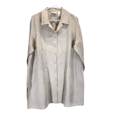 NWT Elisabeth Liz Claiborne Shirt Dress Womens 18P Beige 100% Linen Long Tunic - Image 1 of 4