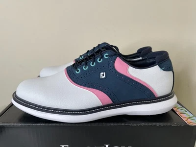Zapatos de golf Footjoy FJ Traditions Energy 57959 blanco azul rosa para hombre Foto 1 de 4