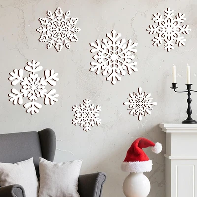 6Pcs Christmas Snowflake Wooden Wall Decor White Snowflake Shaped Wood Wall Art - Image 1 of 4