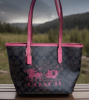 Bolso de Mano COACH Mini City Signature Lona Caballo y Trineo CM183 Marrón Rojo Foto 1 de 4
