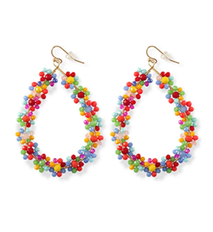 bunte Perlenohrringe Blümchen Tropfen Hippie, Bollywood, Lebenslust Glasperlen - Bild 1 von 1