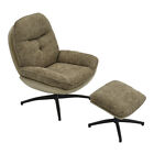 Fabric Upholstered Lounge Chair Armchair & Footstool Swivel Sofa Chair Steel Leg