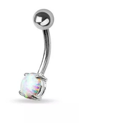 Anillo ombligo de lujo de ópalo de corte redondo de 0,50 quilates enchapado en oro blanco de 14 quilates Foto 1 de 4