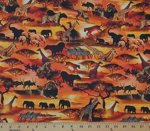 Cotton On Safari Animals African Cotton Fabric Print by the Yard D376.62 - Picture 1 of 1