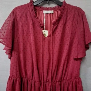 Nemidor Short Sleeve Red Peasant Dress Knee Length Swiss Dot Size 16 NWT - Picture 1 of 13
