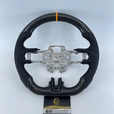 Orange Real Carbon Fiber Steering Wheel For Ford Mustang GT 2018 2019 20-2023 - Image 1 of 4