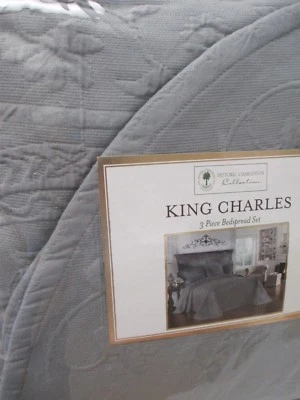 Historic KING CHARLES 3 piezas Gris Gris Matelasse Floral Juego - King Foto 1 de 4