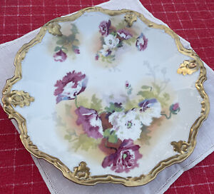 Vintage Limoges Coronet France 11.5â€� Porcelain Floral Plate Roses Gold Guilding