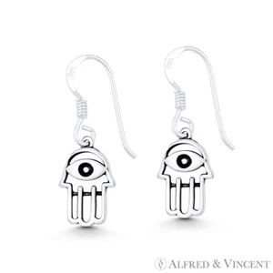 Orecchini a gancio Hamsa mano malocchio portafortuna ebraico Fatima .925 argento sterling - Foto 1 di 1