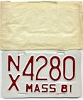 99 CENT SALE NOS 1981 Massachusetts MOTORCYCLE License Plate #NX 4280 NR