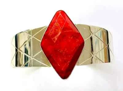 Браслет-манжета HSN Jay King из чистого серебра с кораллами в форме бриллианта 40,9 г 7-1/4 дюйма - Изображение 1 из 4