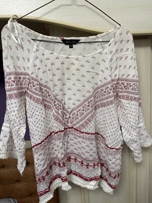 New look Fringed White And Red Blouse  - Image 1 of 3