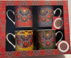 Easy Life Design Art Around the World Porcelain Mugs Qty 4 New in Box - Picture 1 of 8