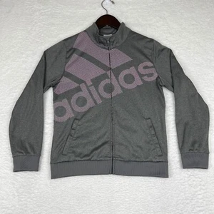 Adidas Jacket Girls XL Gray Pink Full Zip Mock Neck Active Youth Stretch Pockets - Picture 1 of 9