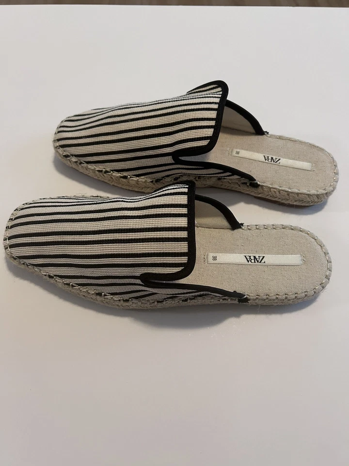 Zara Stripped Fabric Espadrilles Mules Size 38  US - 7.5  NWOT - Image 1 of 4