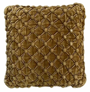 VTG MCM 12” Square Mustard Yellow / Gold Velvet Tufted Pillow Hollywood Regency - Picture 1 of 9