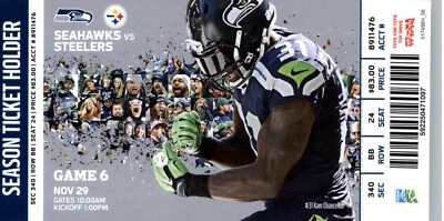 Boleto completo Pittsburgh Steelers vs Seattle Seahawks 29/11/2015 - Canciller Kam. Foto 1 de 2