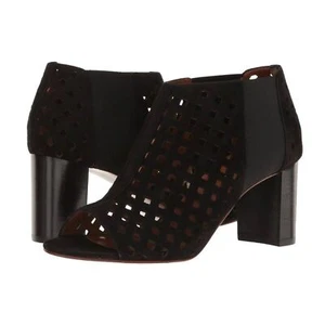 Aquatalia Shari Perforated Open Toe Suede Boots Size 10 Black Block Heel - Picture 1 of 10