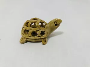 Vintage Speckstein handgeschnitzt schwangere Mutter 2" Schildkröte mit Baby Schildkröte innen - Bild 1 von 8