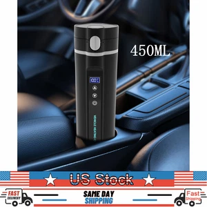 Portable 12V Car Electric Kettle Boiler Black Stainless Steel Heating Travel Cup - Picture 1 of 22