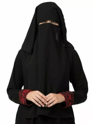 Mushkiya Tamaño Libre Negro Naqaab Para Cualquier Abaya O Burka Mujer Y Niña - Imagen 1 de 4