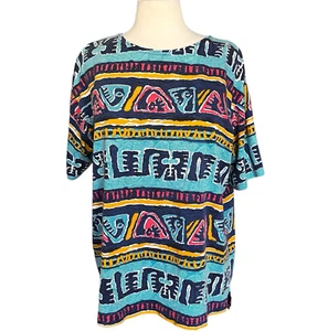 Spiegel Shirt Sz XL Allover Aztec Tribal Print Multicolor S Slv Pullover VINTAGE - Picture 1 of 9