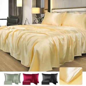 Satin Sheet Set 4 Pcs Polyester Smooth Soft Luxury Bedding Set - Picture 1 of 10