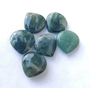 Natural Moss agate Heart Shape Cabochon Wholesale Flat Back Gemstones - Picture 1 of 5