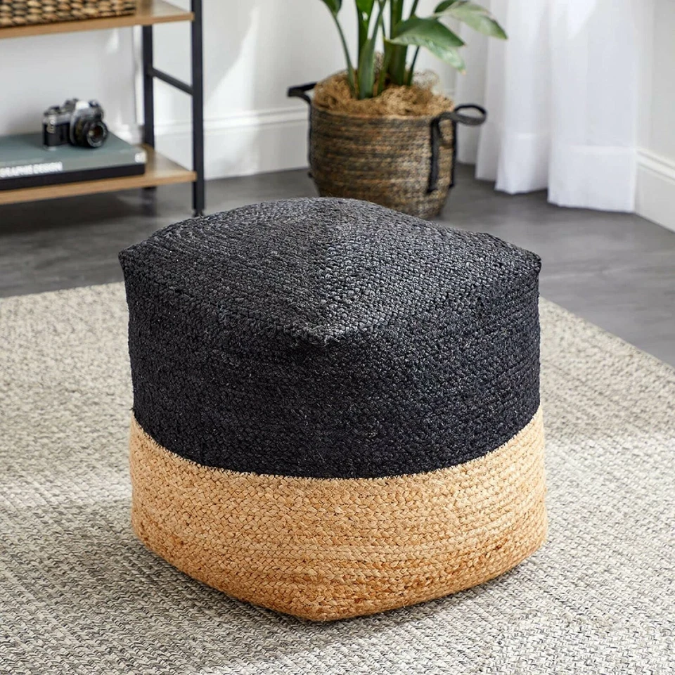 Puf Otomana Puf Fundas Solo Lujo Cuadrado Algodón Yute Pie Taburete Trenzado a Mano Foto 1 de 1