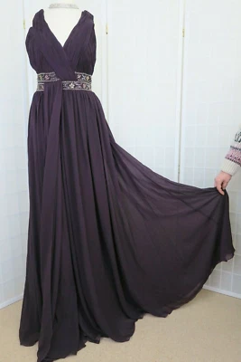 Jora Collection Plum Embellished Grecian Style Maxi Dress Size XS UK 8 Ballgown - Image 1 of 4