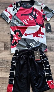 NWT Nike Jordan Boys YSM Red/Black/Gray/White Graphic Print Shorts Set Small - Picture 1 of 3