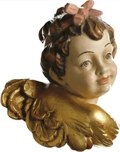 Busto Angelo Barocco CM 13 Esculpido En Madera De Valgardena Y Decorado A Mano - Imagen 1 de 1