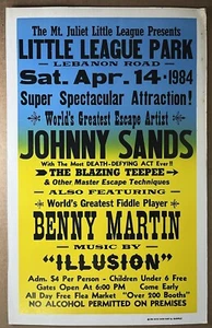 Póster impreso Hatch Show 1984 Mt. Juliet Little League Park Johnny Sands Illusion - Imagen 1 de 2