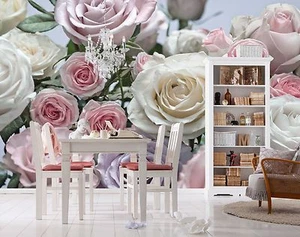 Rose Flowers photo wallpaper living room wall mural 368x254cm floral pink white - Picture 1 of 8