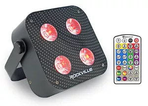 Rockville MINI IR4 Black RGBWA+UV DJ/Party Par Wash Up Light+Wireless DMX+App - Picture 1 of 11
