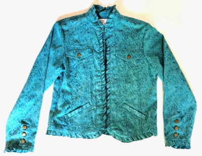 Chaqueta Coldwater Creek Turquesa Rojo Púrpura Paisley Volantes Talla Pequeña Western Foto 1 de 4