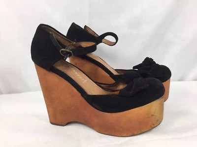 FREE PEOPLE JEFFREY CAMPBELL DAISY D PLATFORM WEDGE SHOES BLACK SUEDE STRAP Sz 8 - Изображение 1 из 4